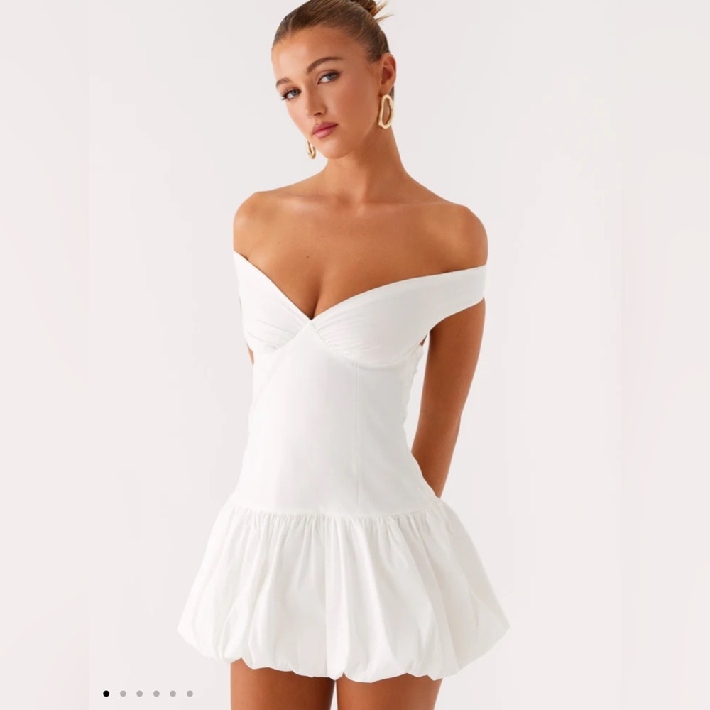 Peppermayo White Strapless Off-Shoulder Mini Dress